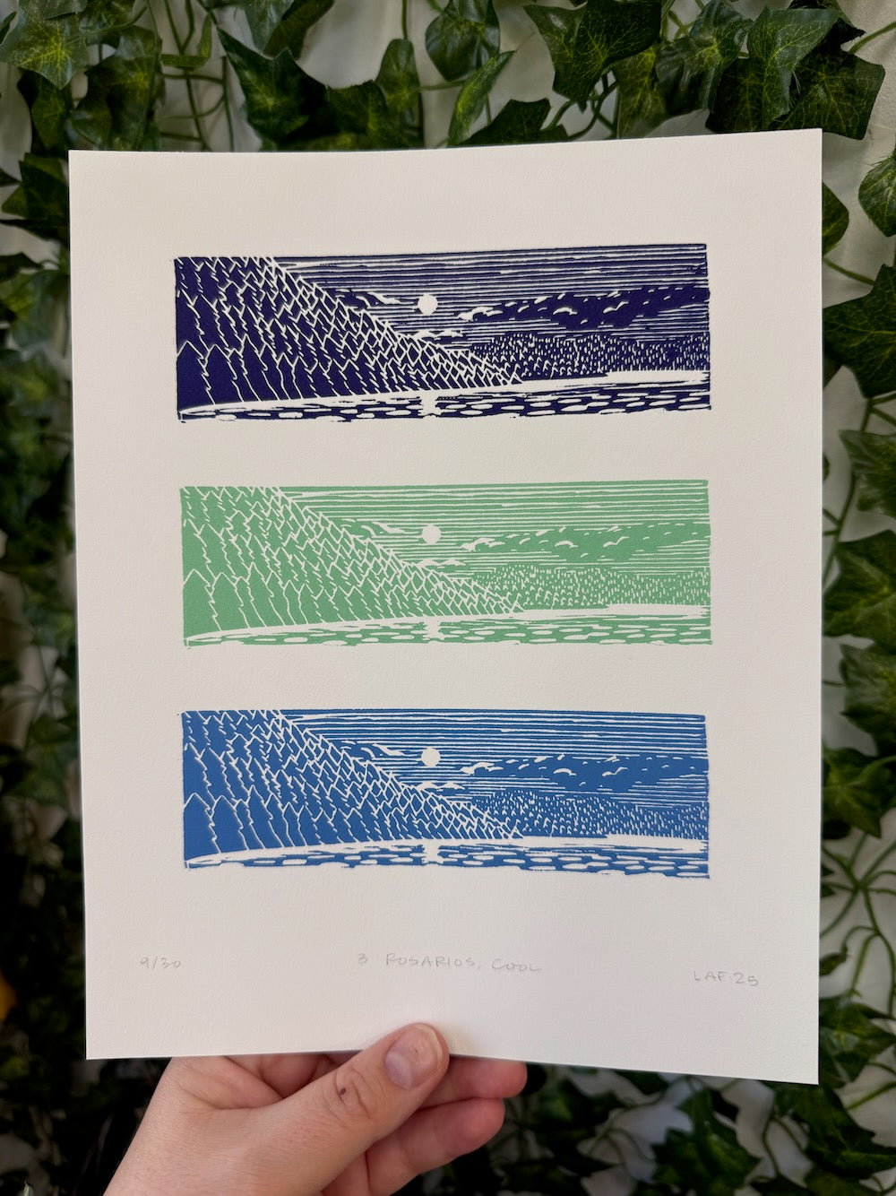 3 Rosarios, Cool - Linocut Print