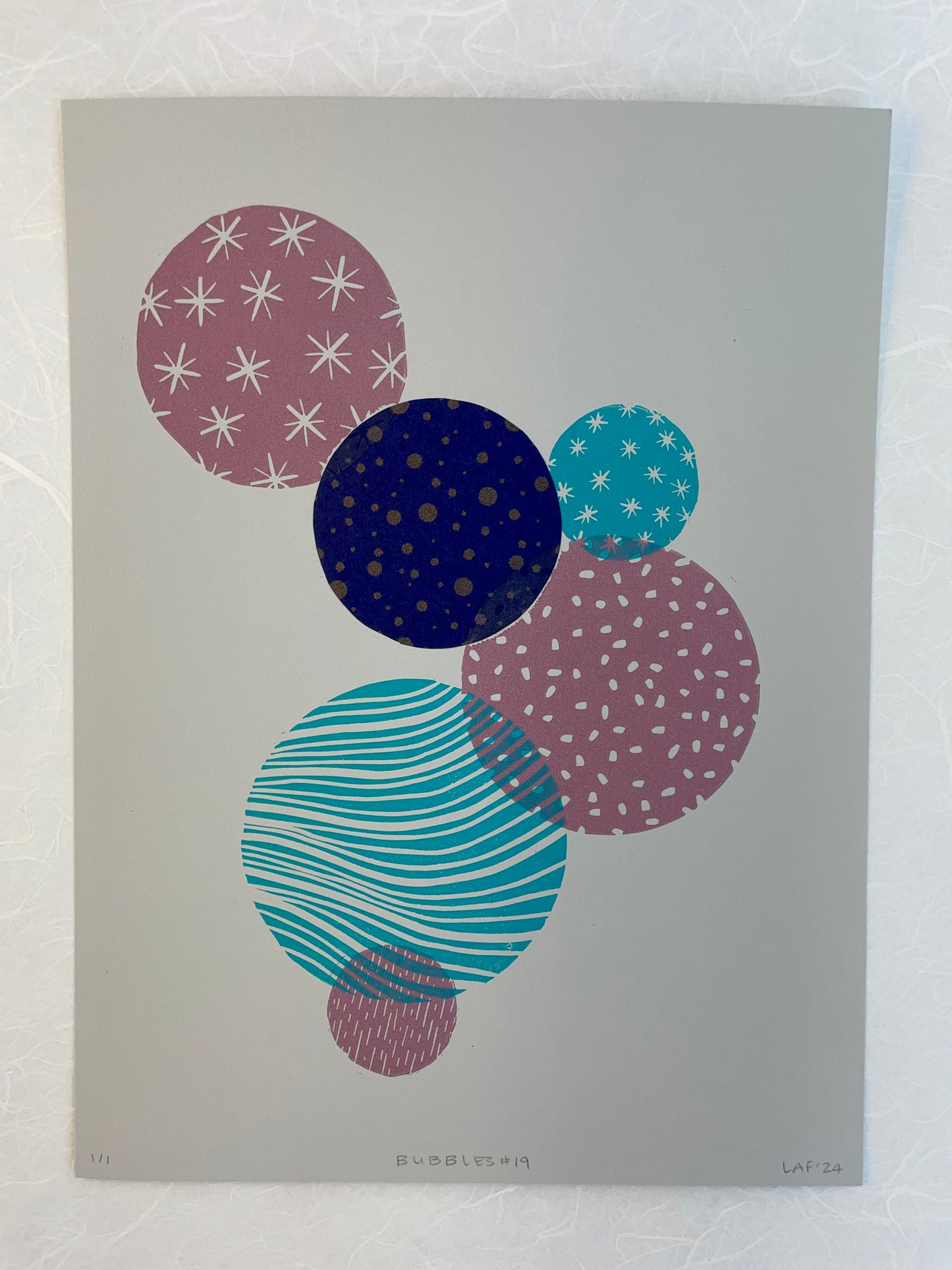 Bubbles #19 - Linocut and Chine-Collé Print