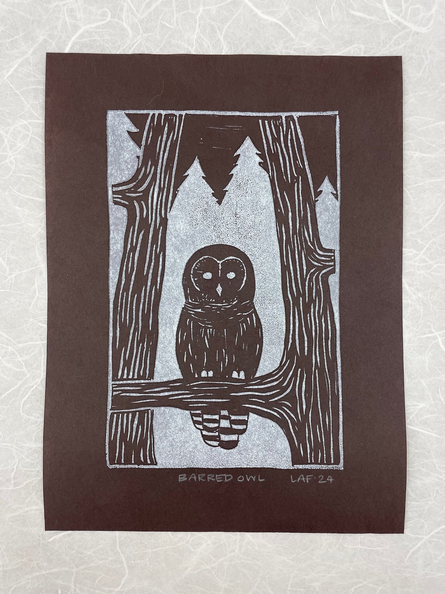 Barred Owl Linocut Print