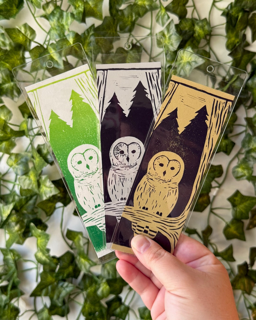 Barred Owl Linocut Bookmark