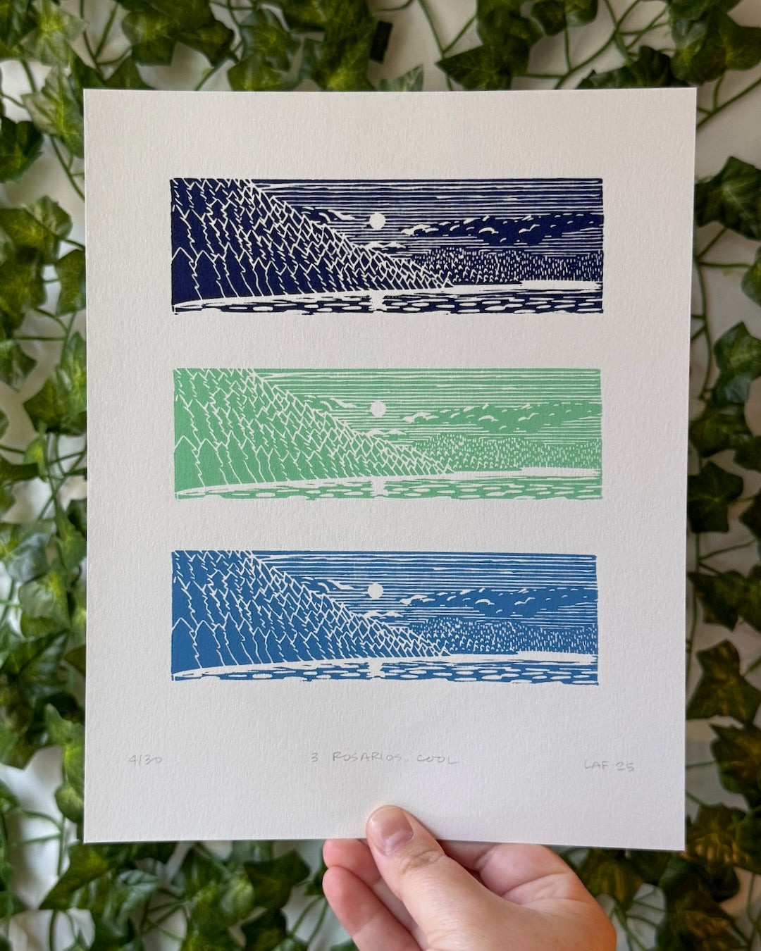 3 Rosarios, Cool - Linocut Print