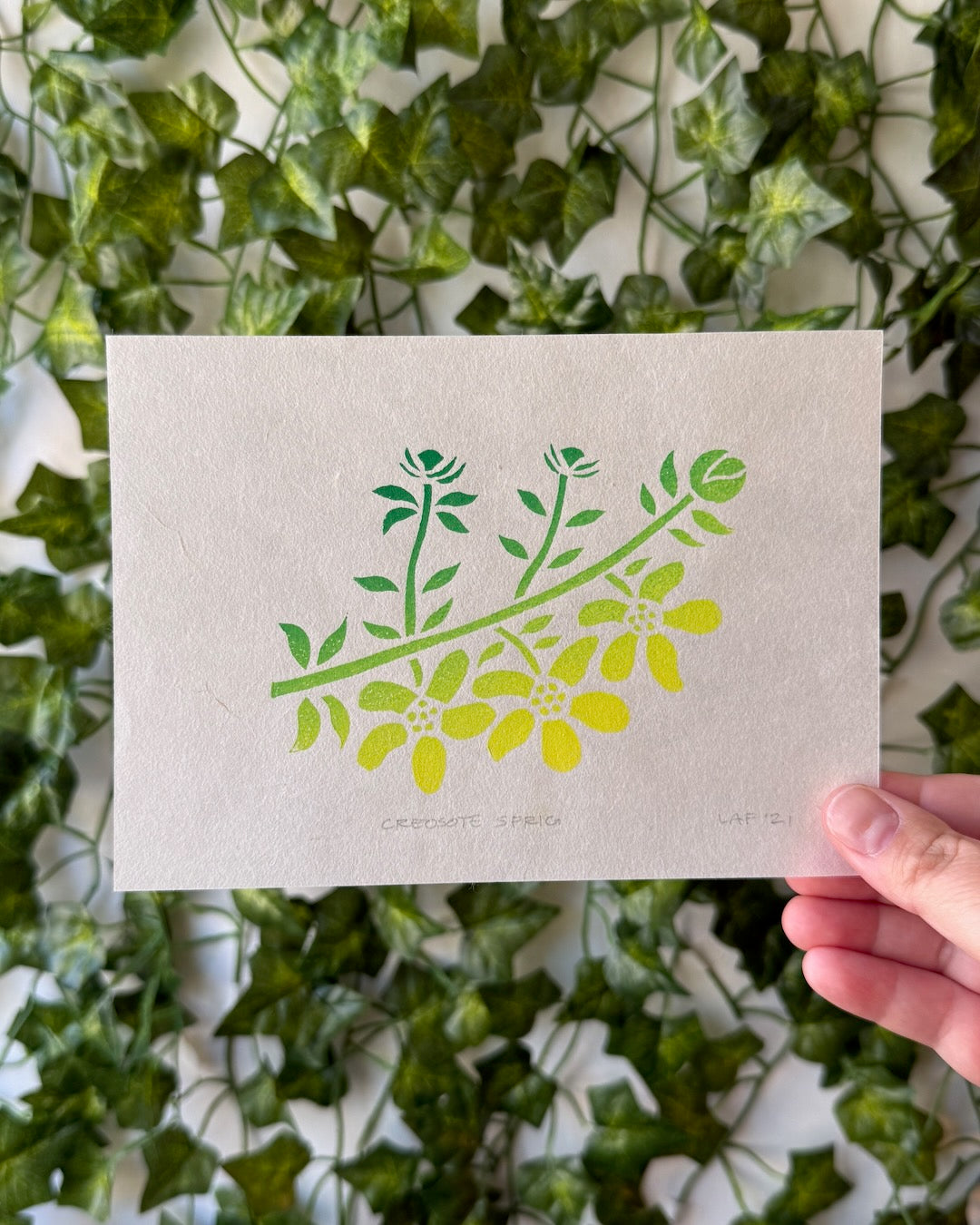 Creosote Sprig Linocut Print