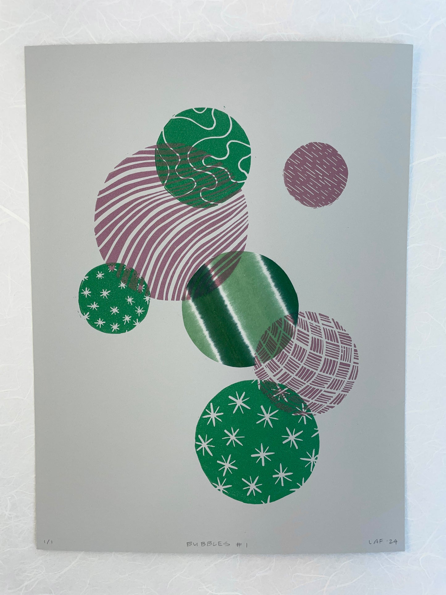 Bubbles #1 - Linocut and Chine-Collé Print