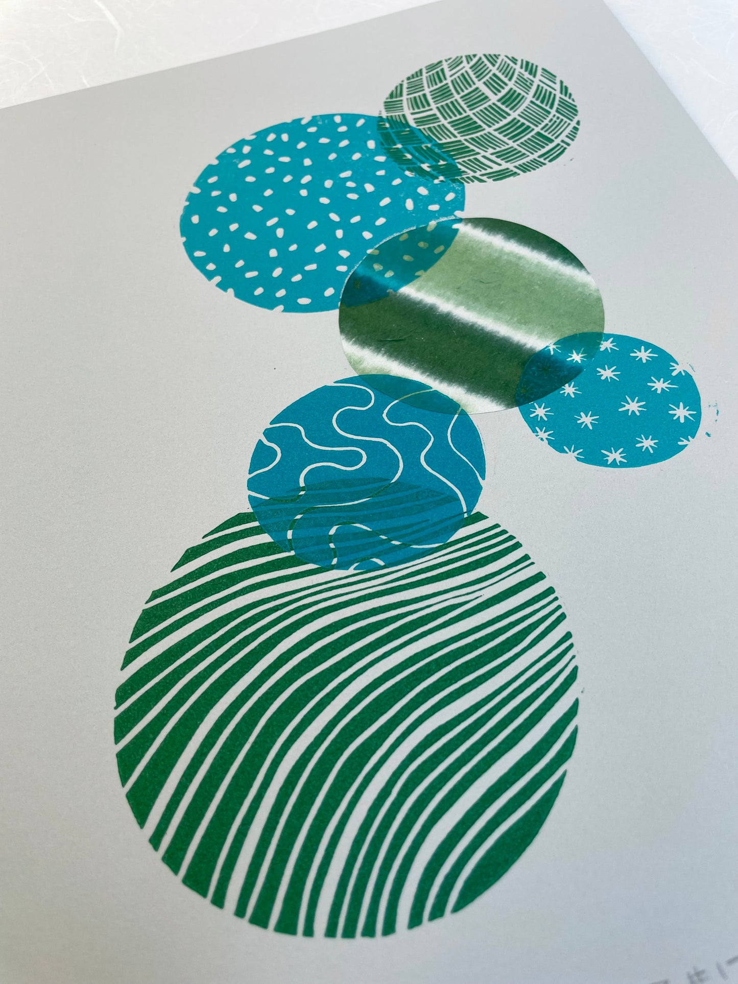 Bubbles #17 - Linocut and Chine-Collé Print