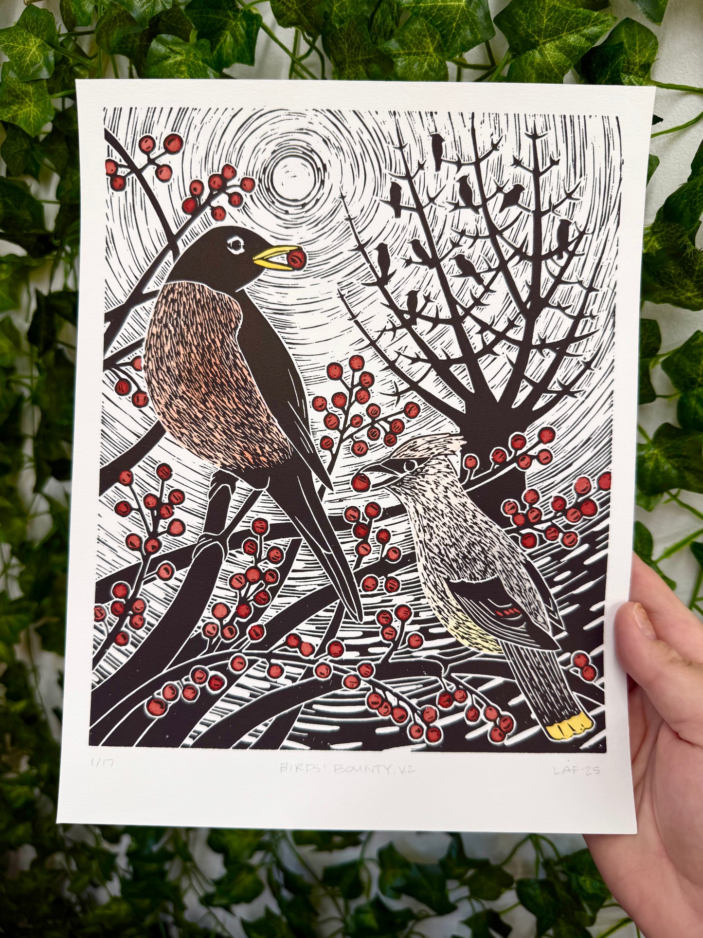 Birds' Bounty Linocut Print