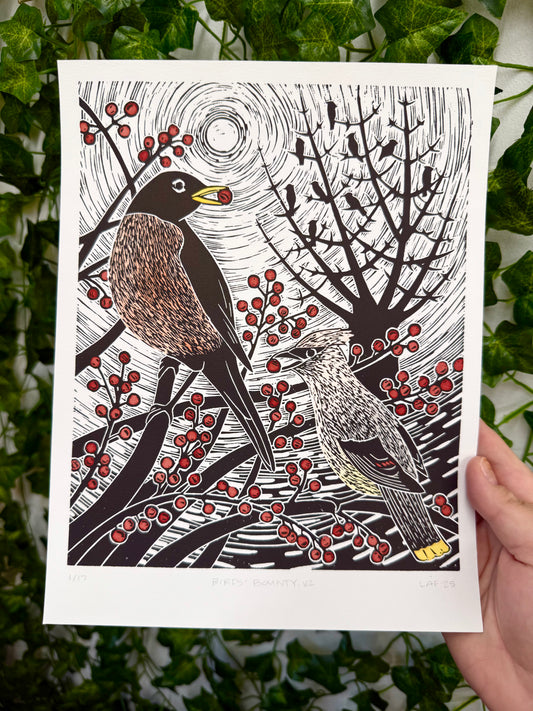 Birds' Bounty Linocut Print