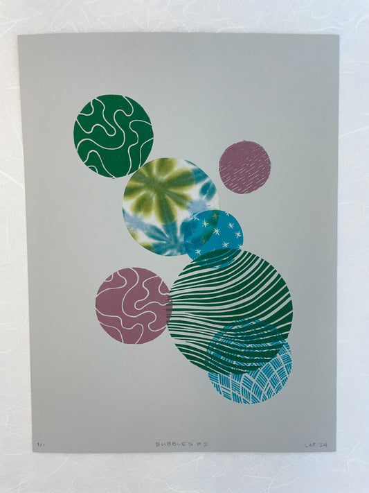 Bubbles #2 - Linocut and Chine-Collé Print