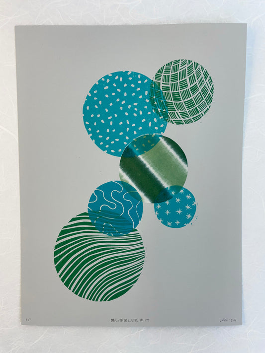 Bubbles #17 - Linocut and Chine-Collé Print