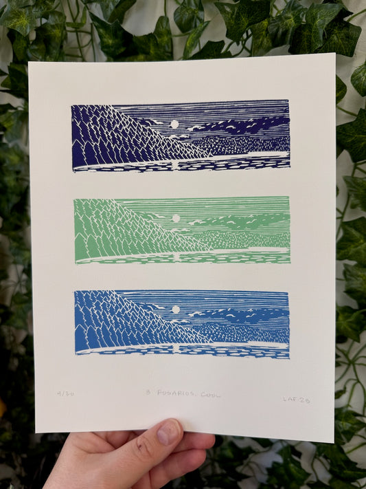 3 Rosarios, Cool - Linocut Print