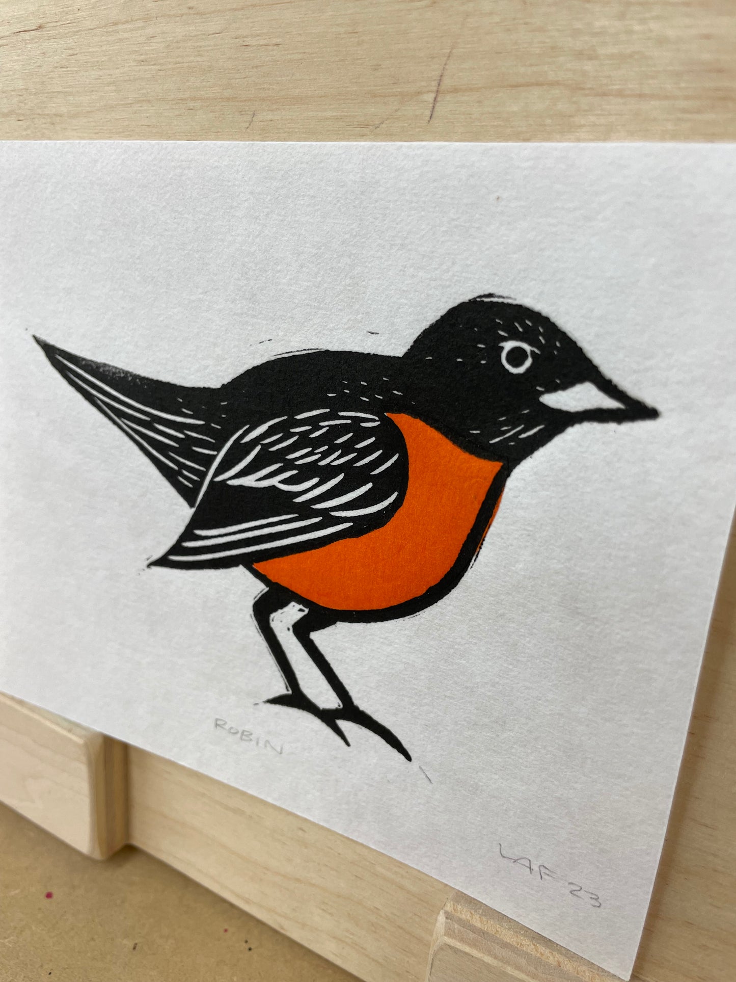 Robin Linocut + Chine Collé Print