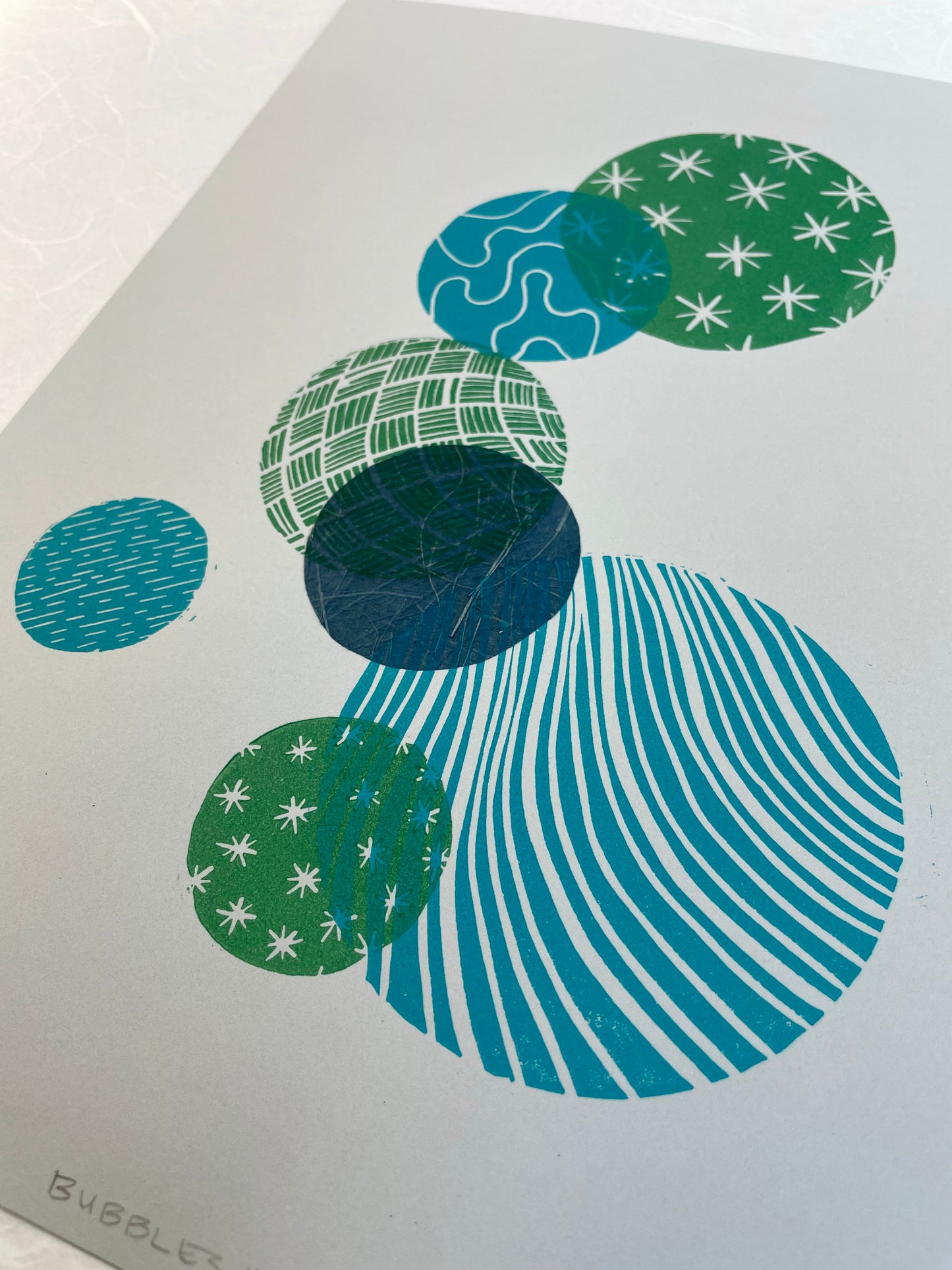 Bubbles #6 - Linocut and Chine-Collé Print