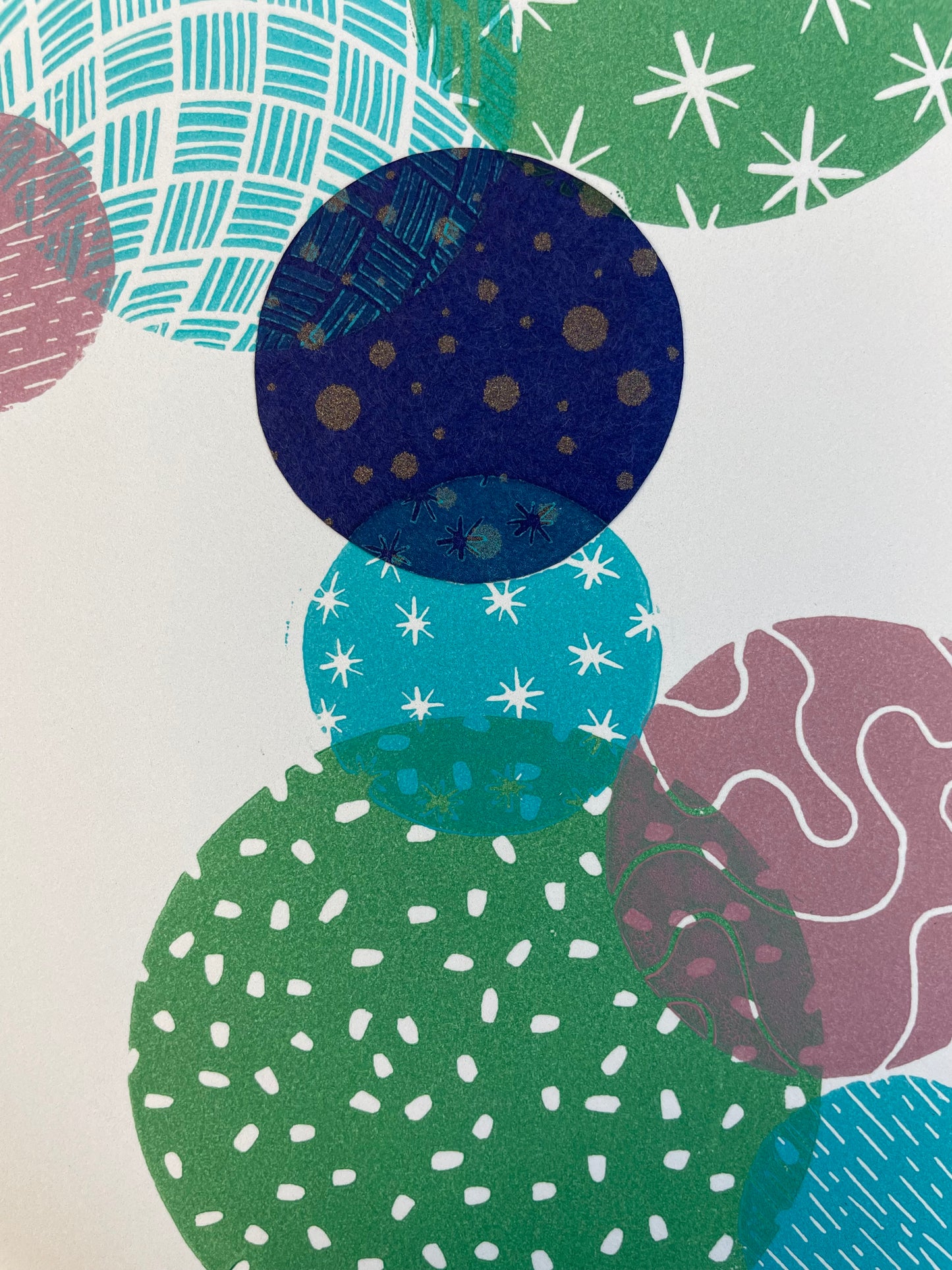 Bubbles #12 - Linocut and Chine-Collé Print