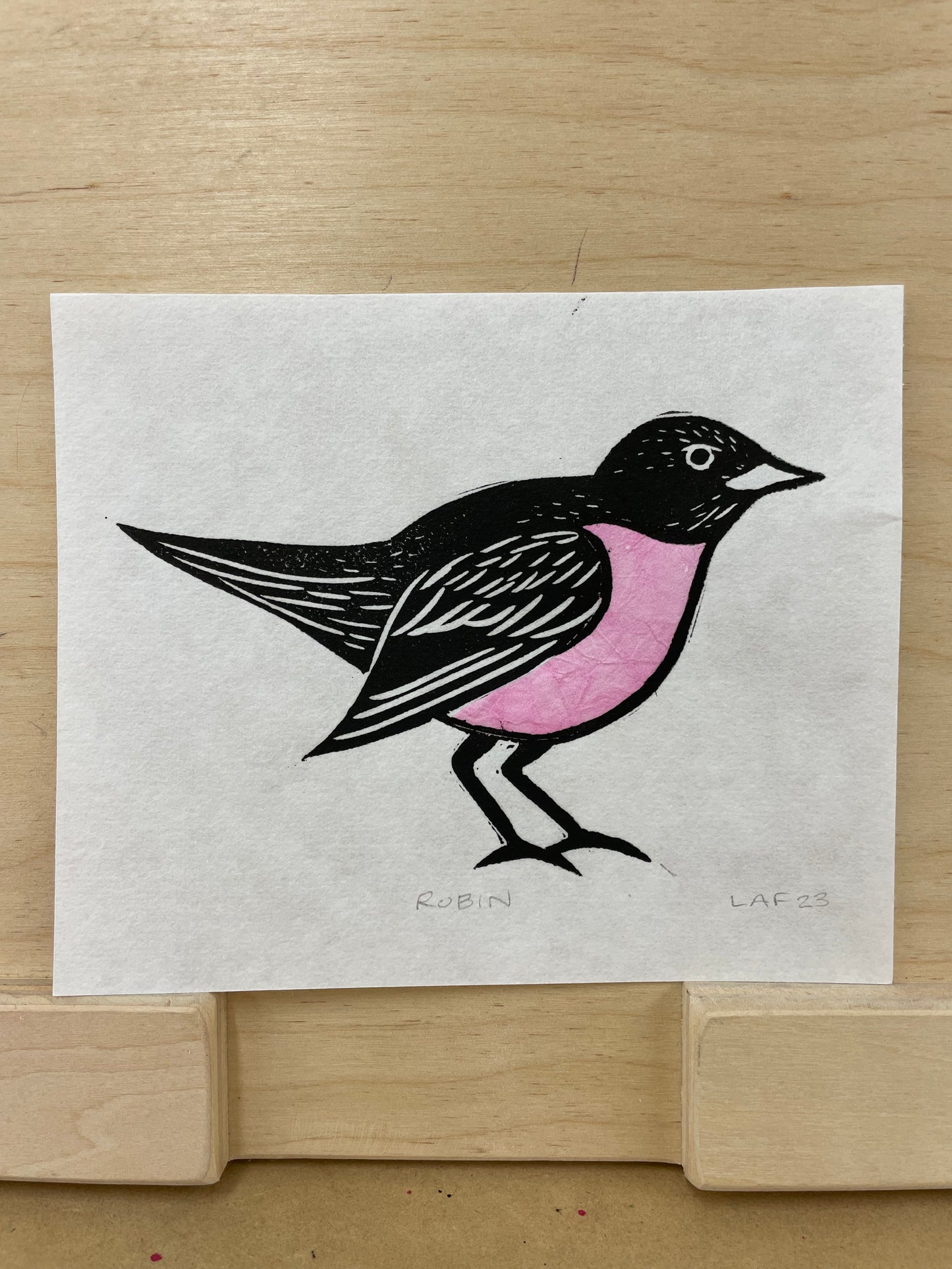 Robin Linocut + Chine Collé Print