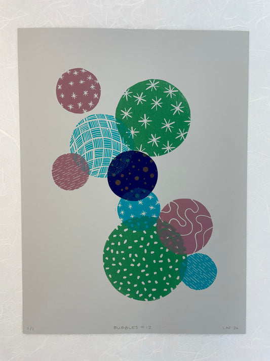 Bubbles #12 - Linocut and Chine-Collé Print