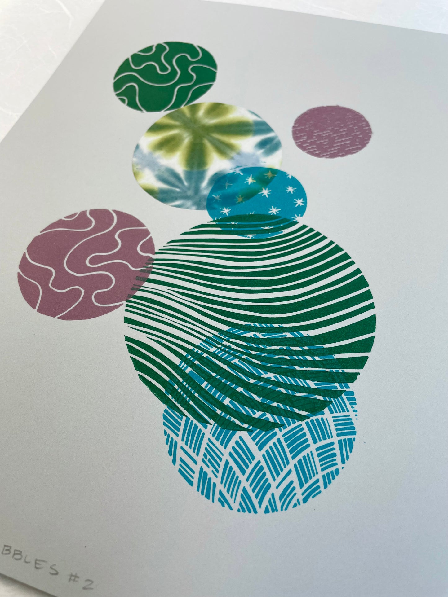 Bubbles #2 - Linocut and Chine-Collé Print