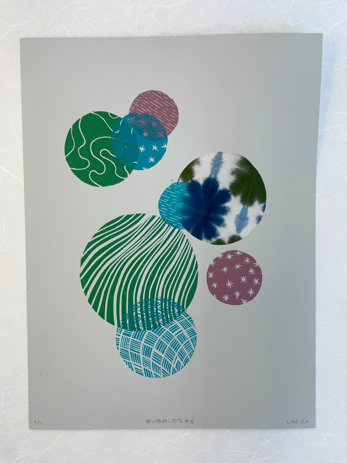 Bubbles #8 - Linocut and Chine-Collé Print