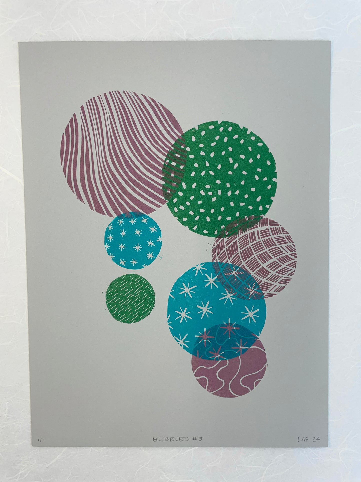 Bubbles #5 - Linocut Print