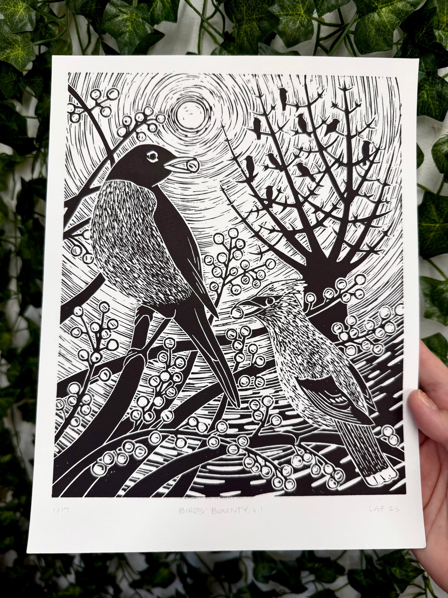 Birds' Bounty Linocut Print
