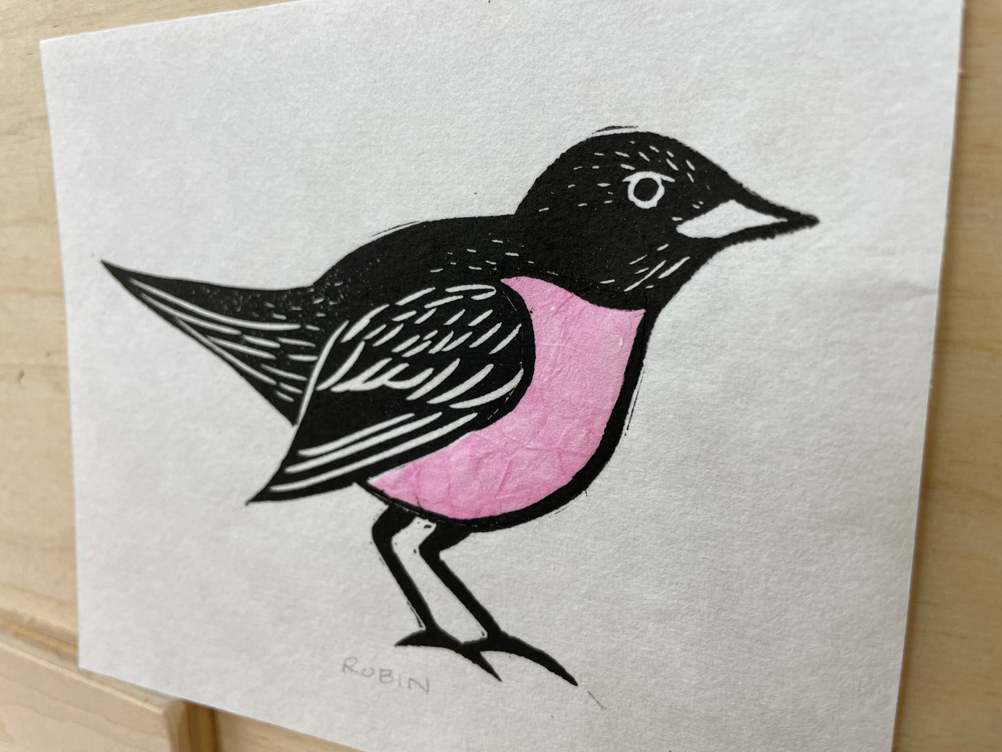 Robin Linocut + Chine Collé Print