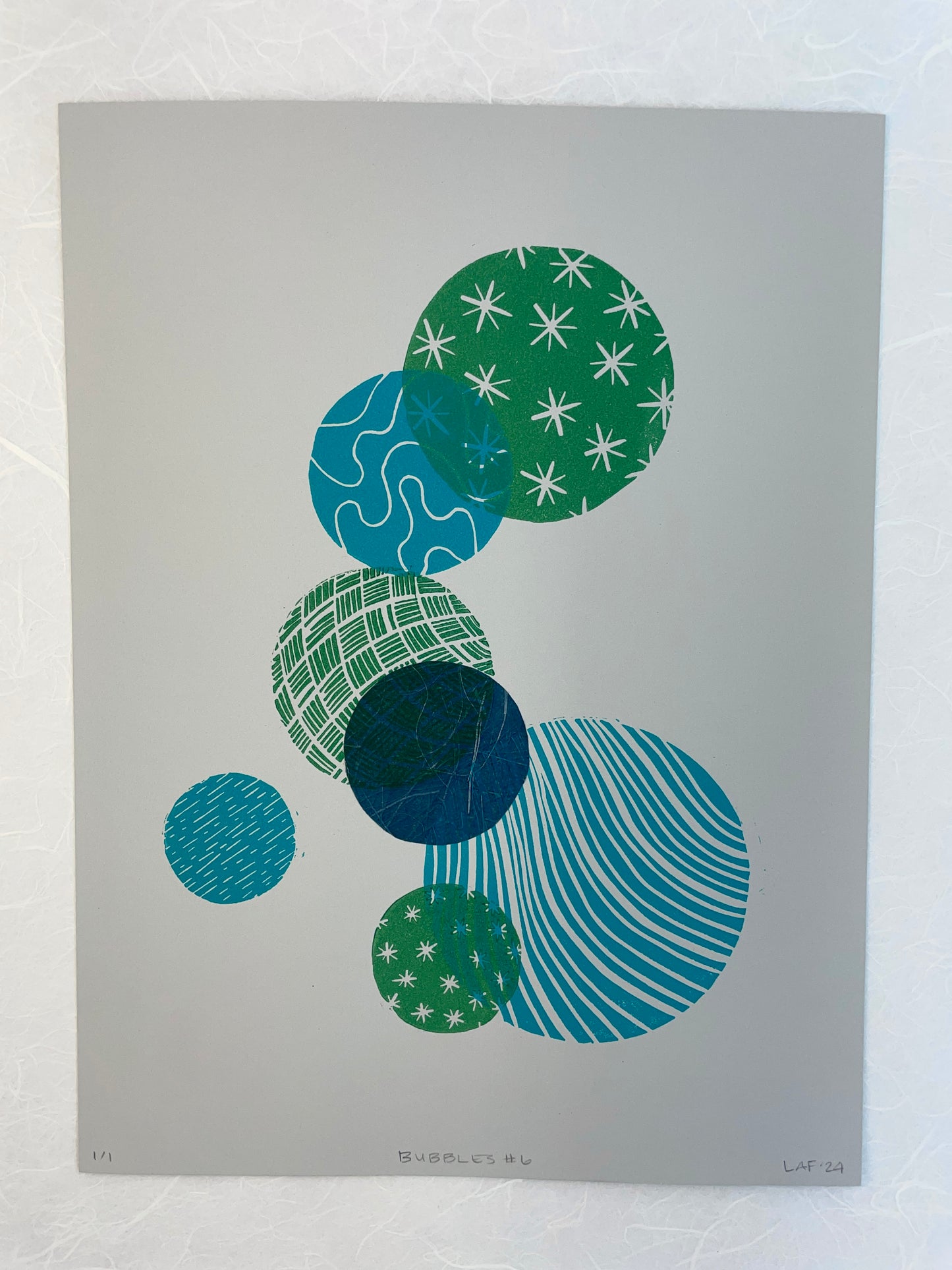 Bubbles #6 - Linocut and Chine-Collé Print