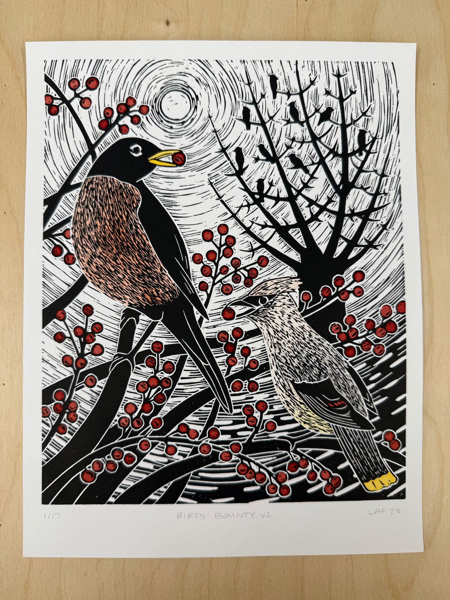 Birds' Bounty Linocut Print