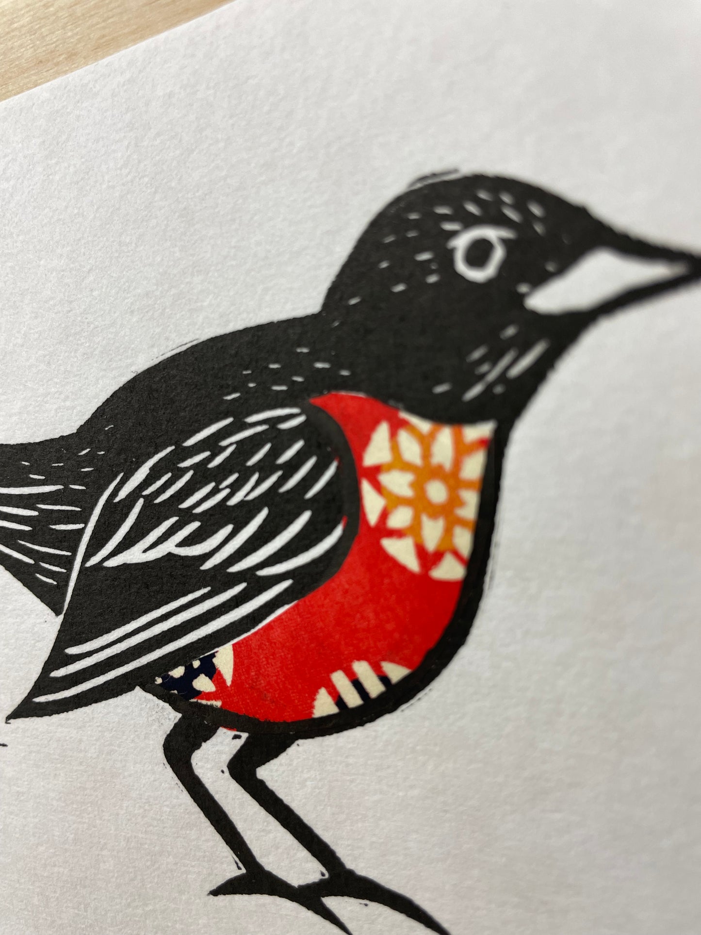 Robin Linocut + Chine Collé Print