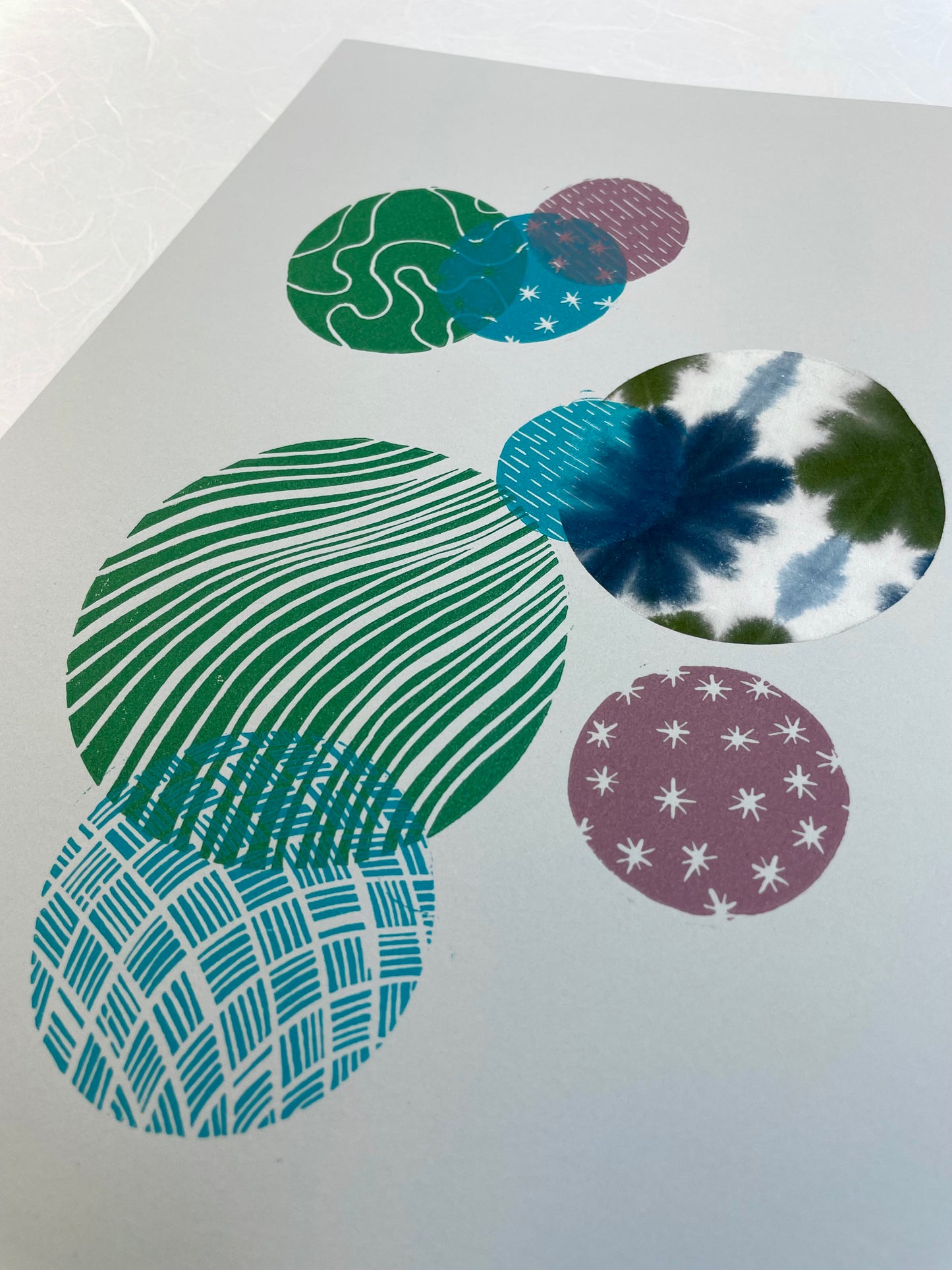 Bubbles #8 - Linocut and Chine-Collé Print