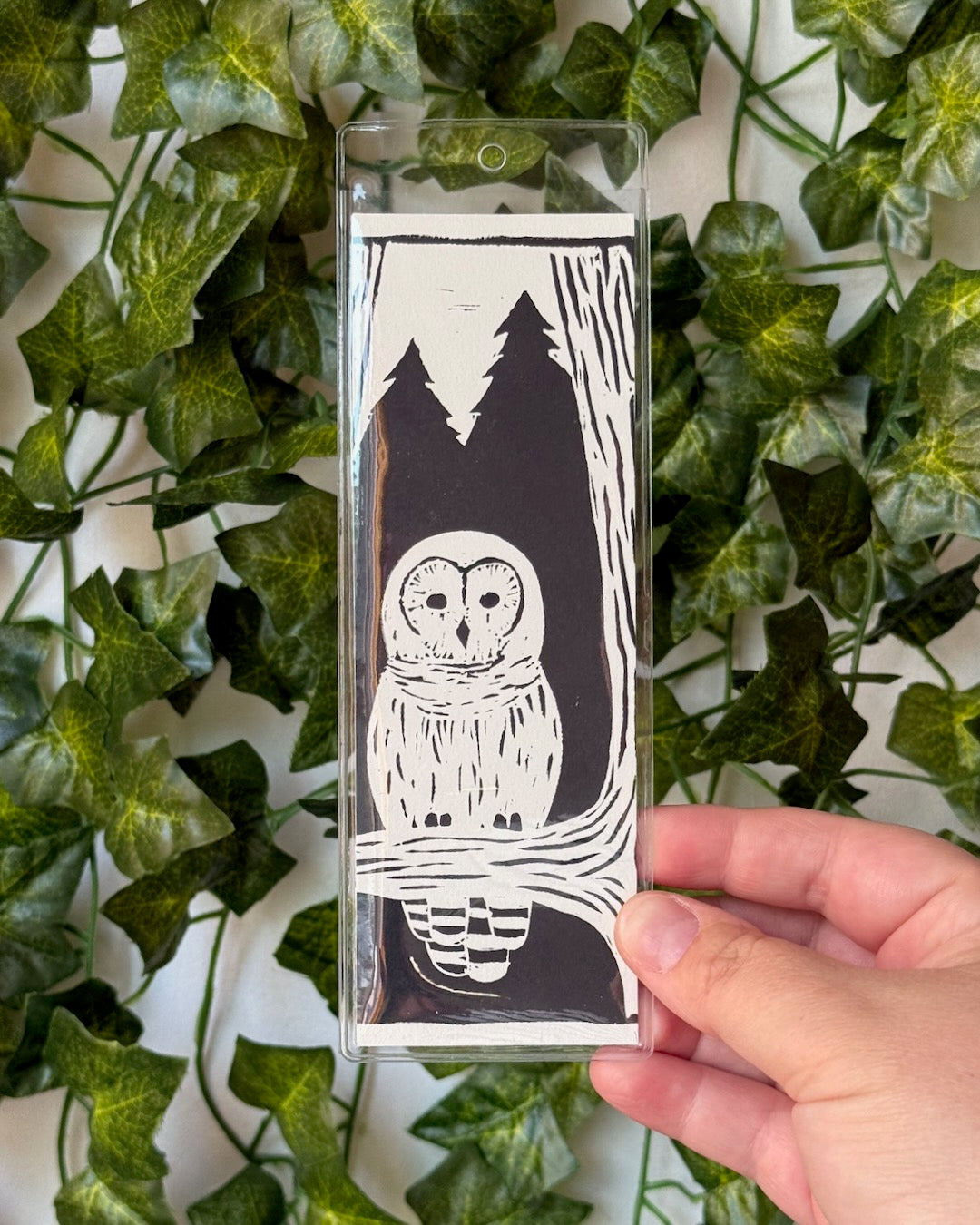 Barred Owl Linocut Bookmark