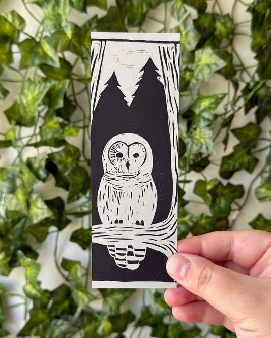 Barred Owl Linocut Bookmark