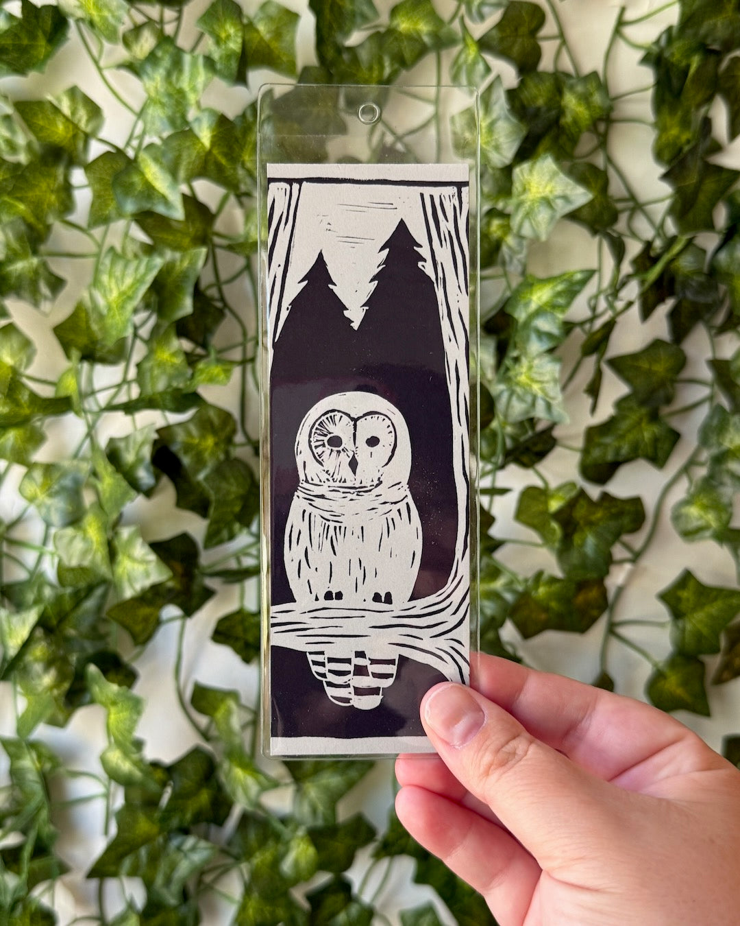 Barred Owl Linocut Bookmark