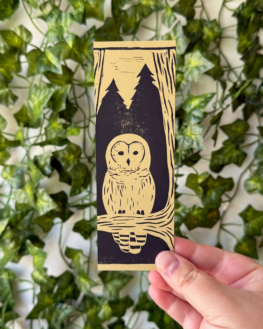 Barred Owl Linocut Bookmark