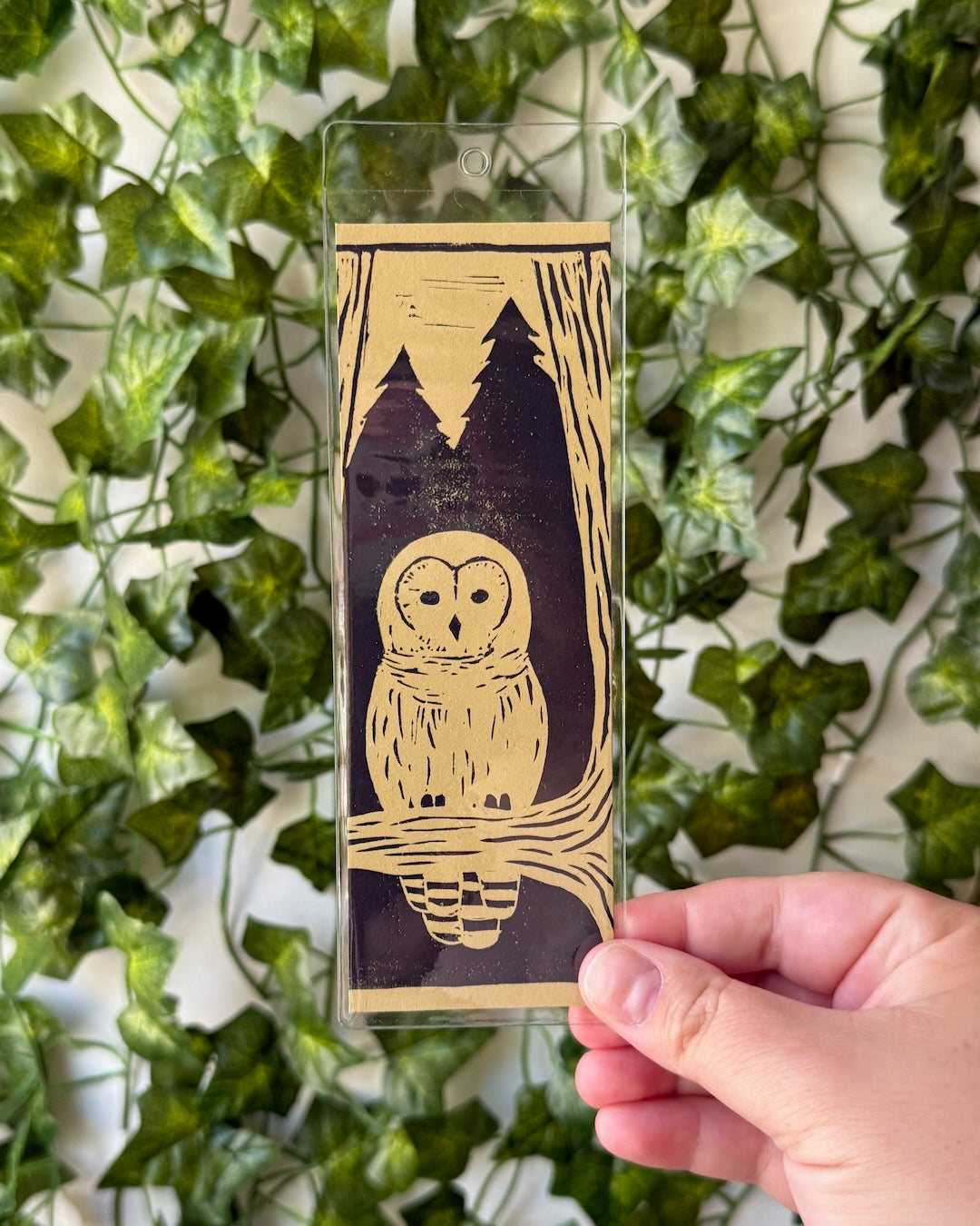 Barred Owl Linocut Bookmark