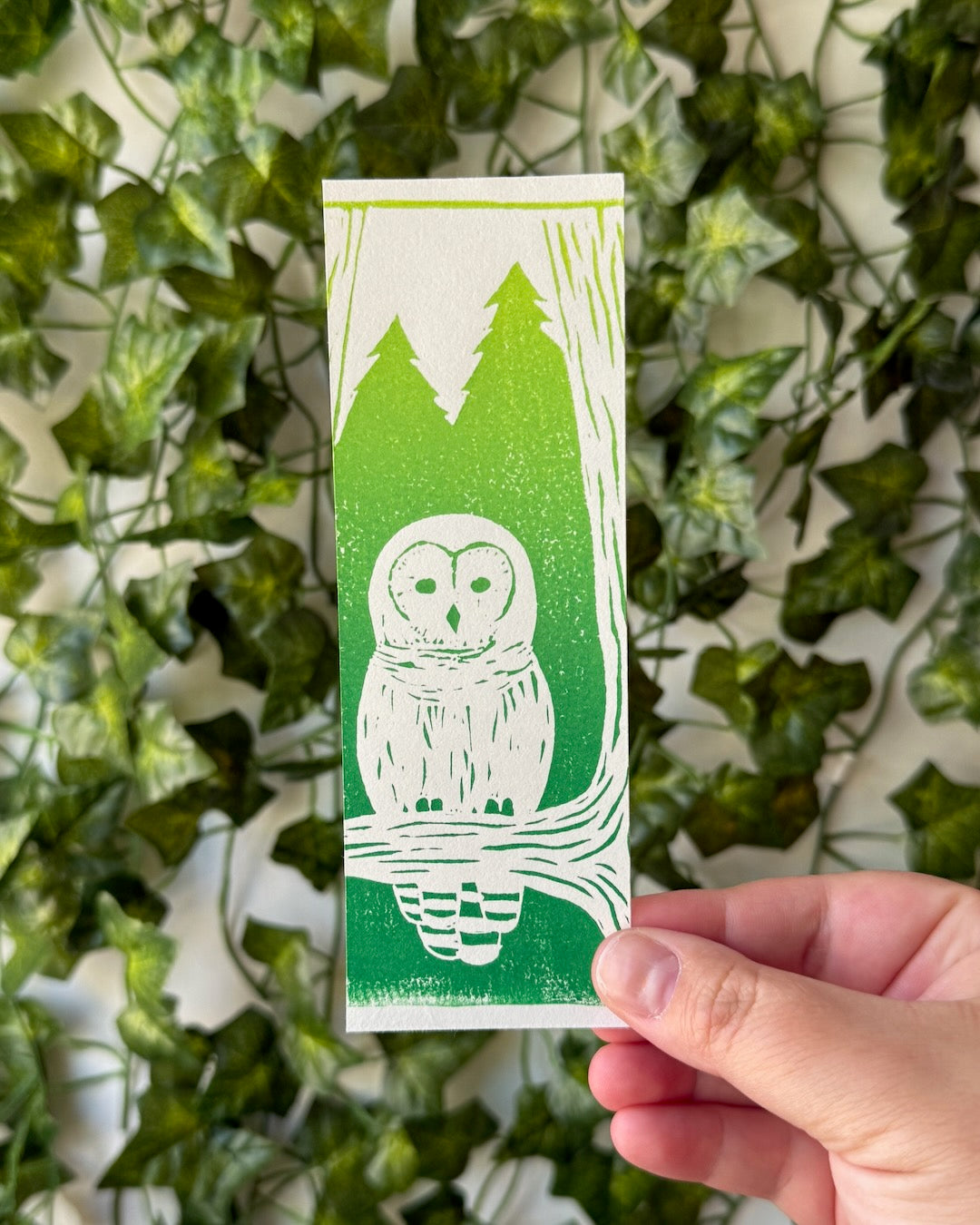Barred Owl Linocut Bookmark