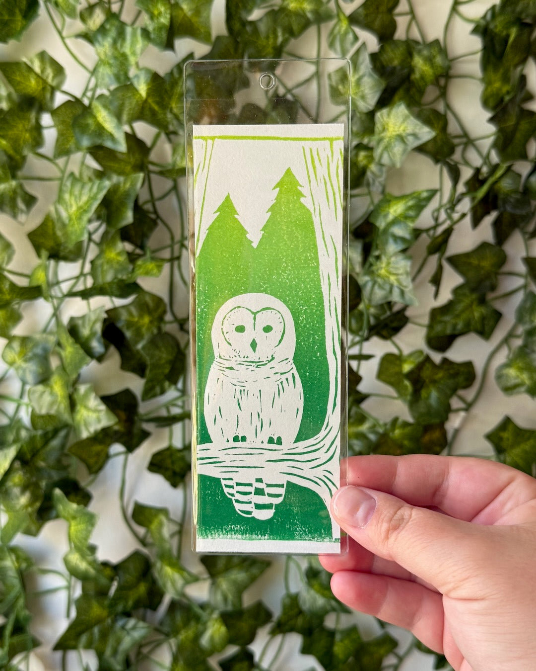 Barred Owl Linocut Bookmark