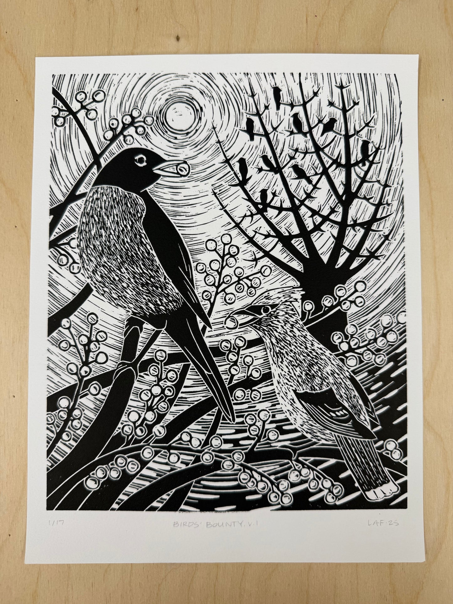 Birds' Bounty Linocut Print