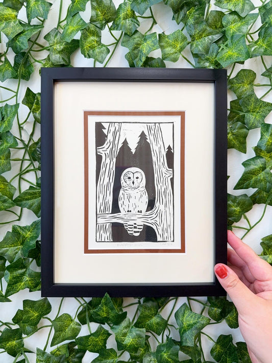 Barred Owl Linocut Print