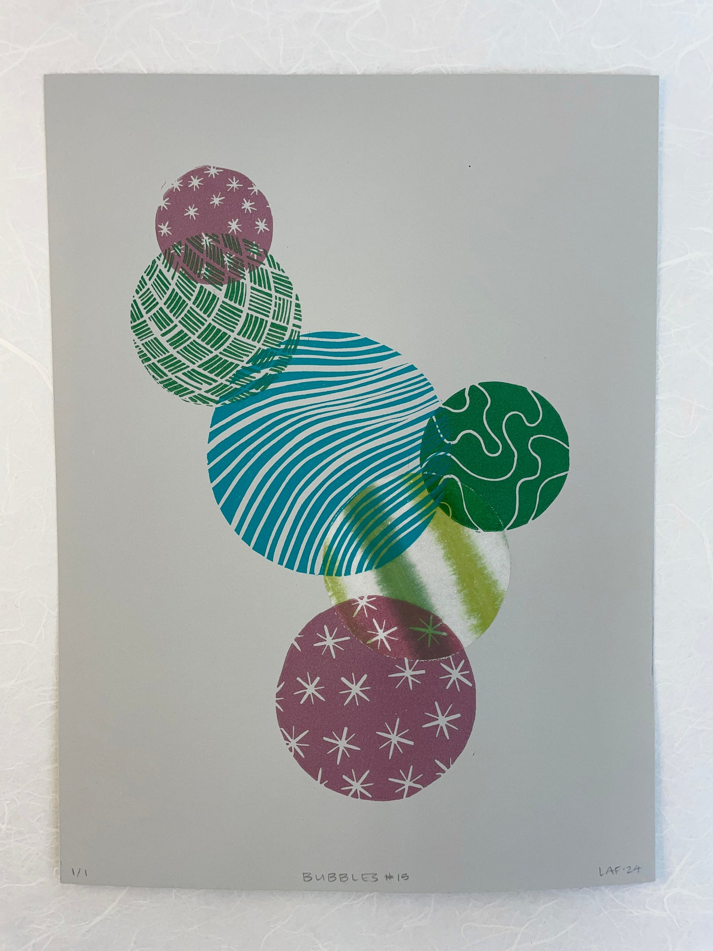 Bubbles #15 - Linocut and Chine-Collé Print