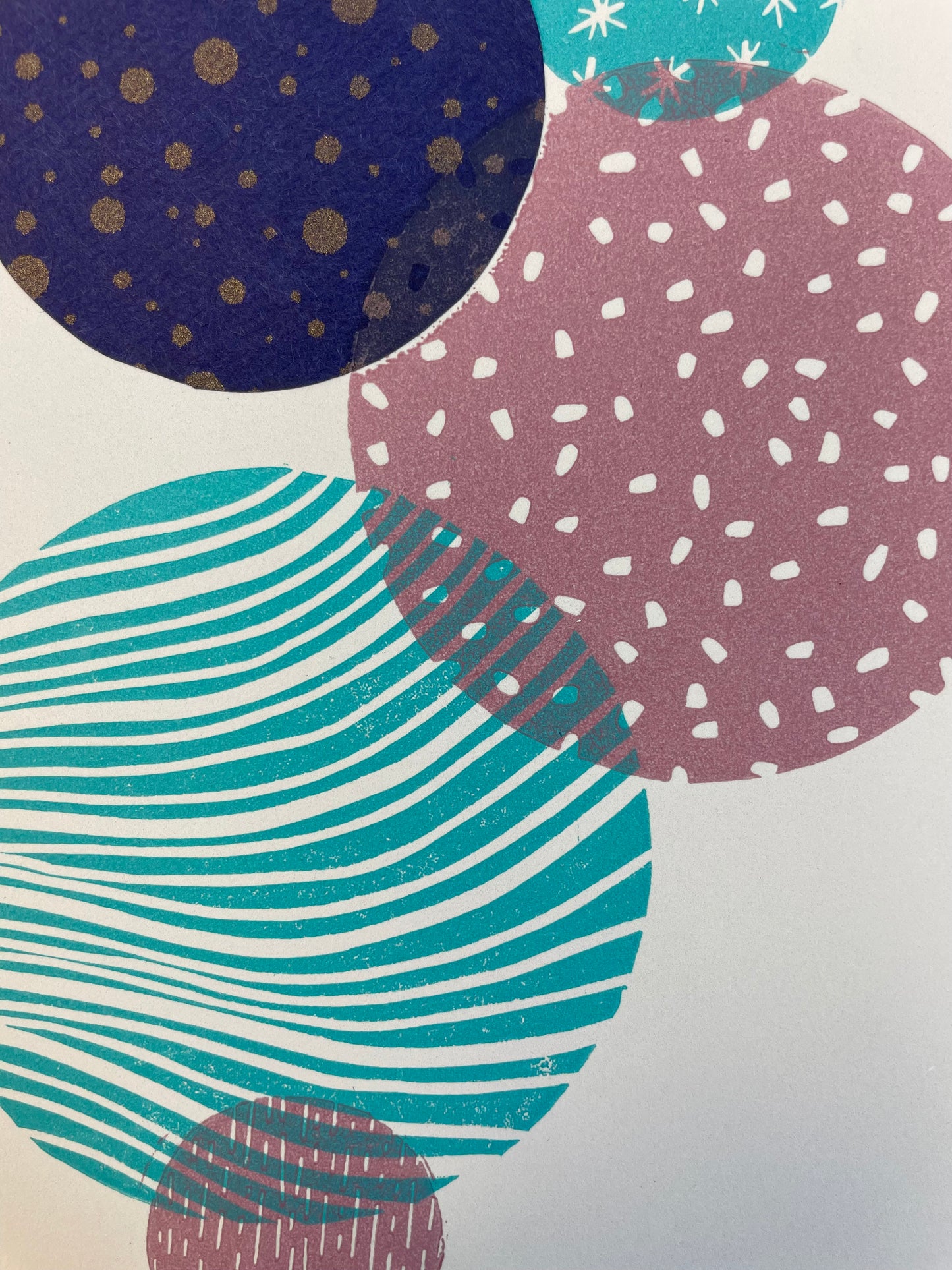 Bubbles #19 - Linocut and Chine-Collé Print