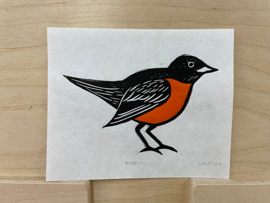 Robin Linocut + Chine Collé Print