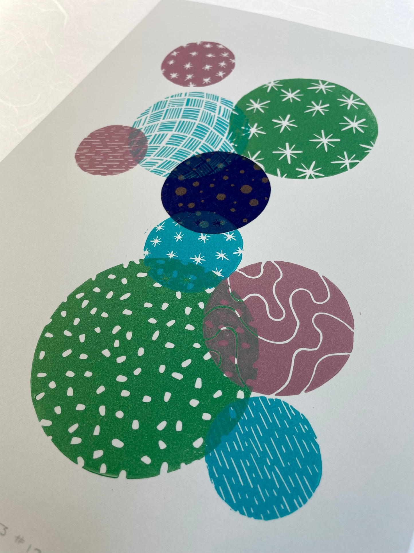 Bubbles #12 - Linocut and Chine-Collé Print