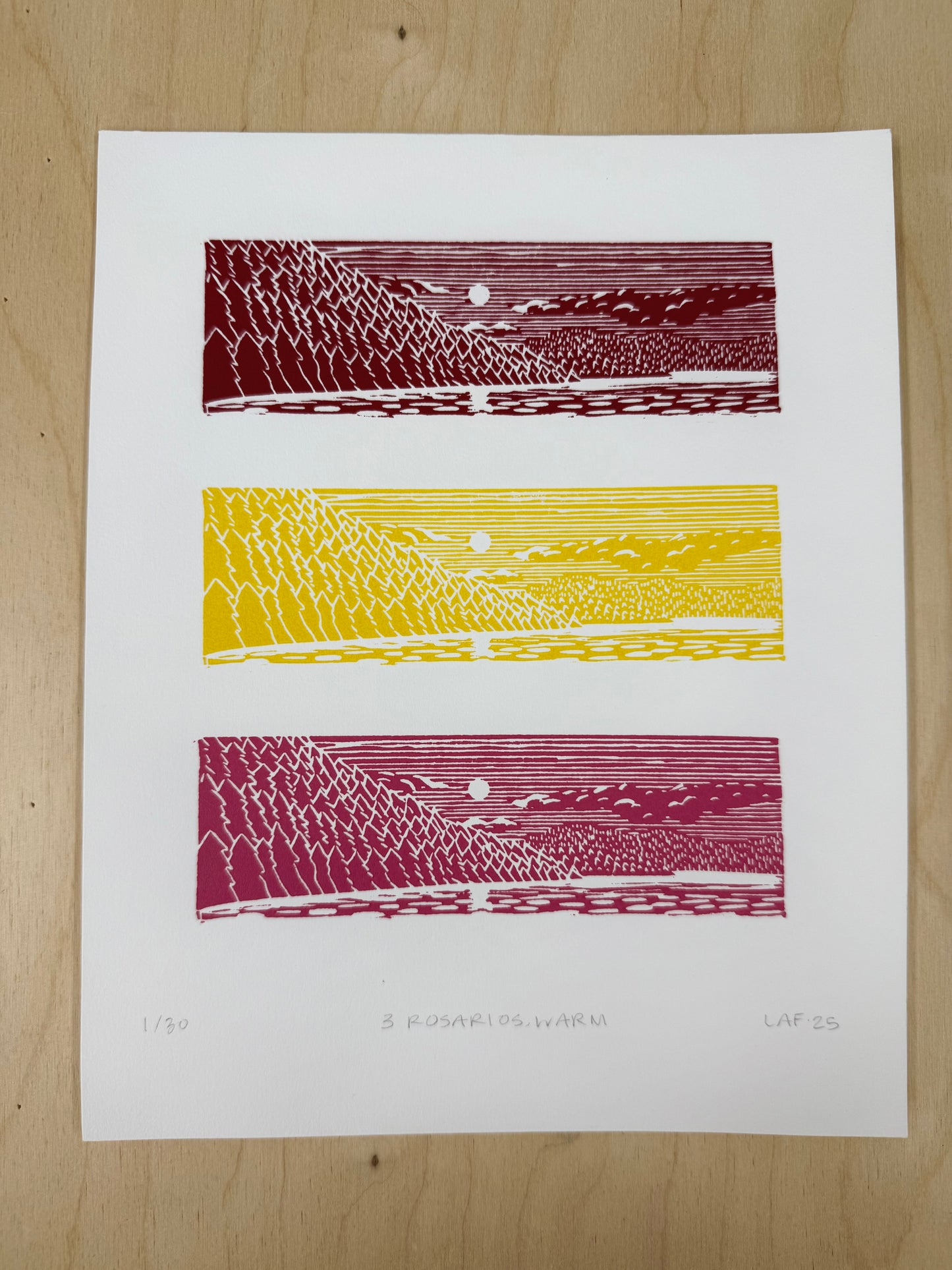 3 Rosarios Linocut Print