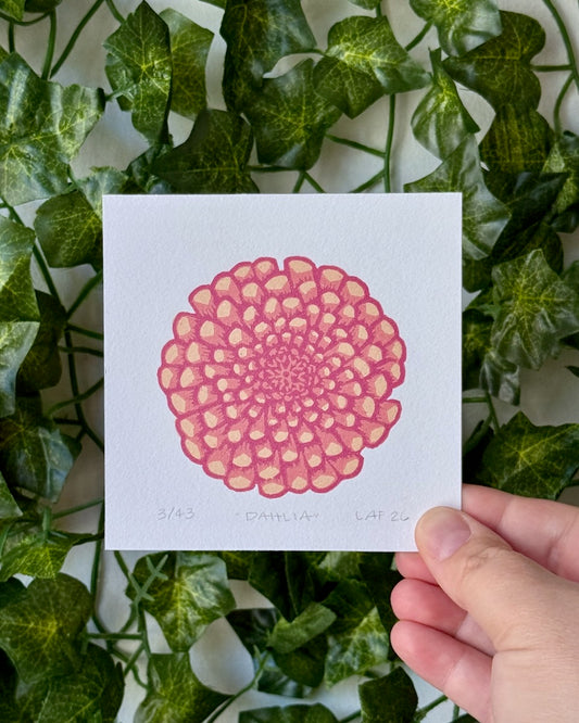 Dahlia Linocut Print