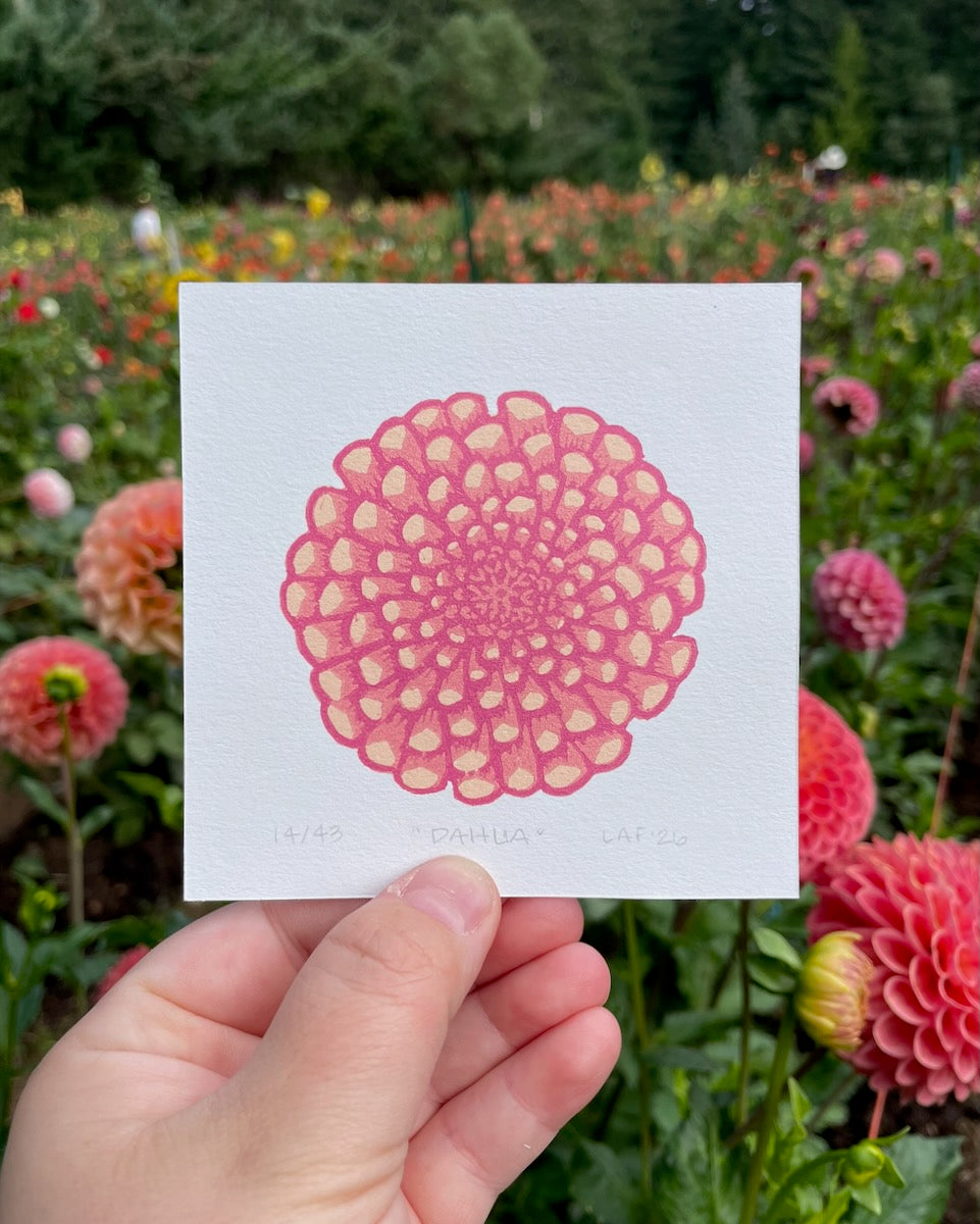 Dahlia Linocut Print