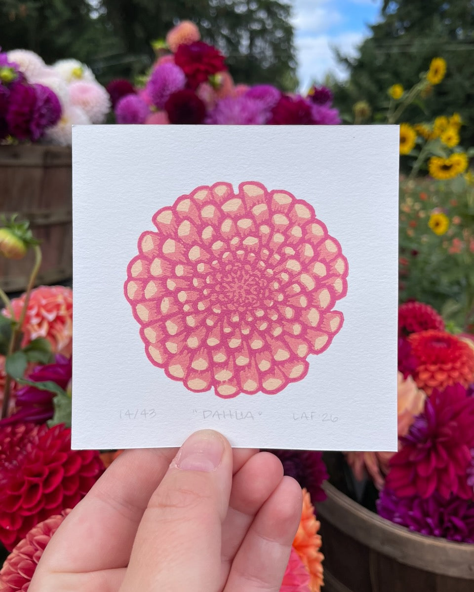 Dahlia Linocut Print