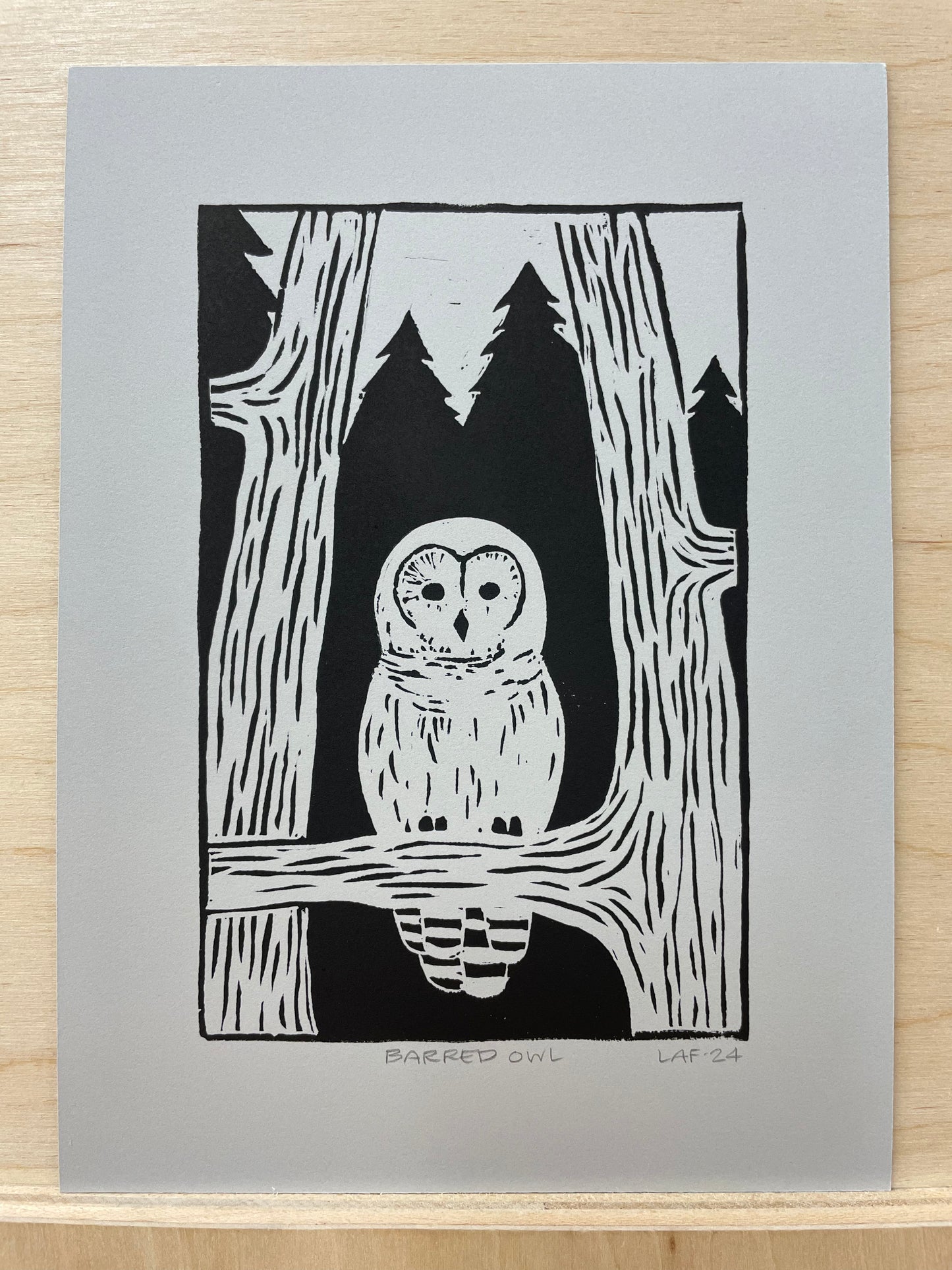 Barred Owl Linocut Print