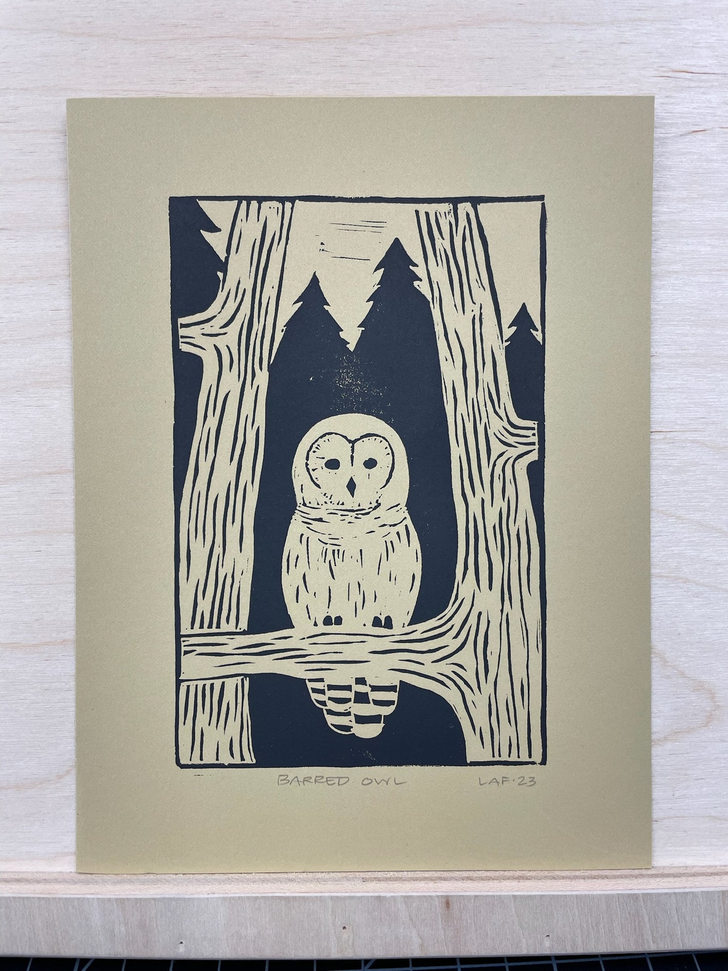 Barred Owl Linocut Print