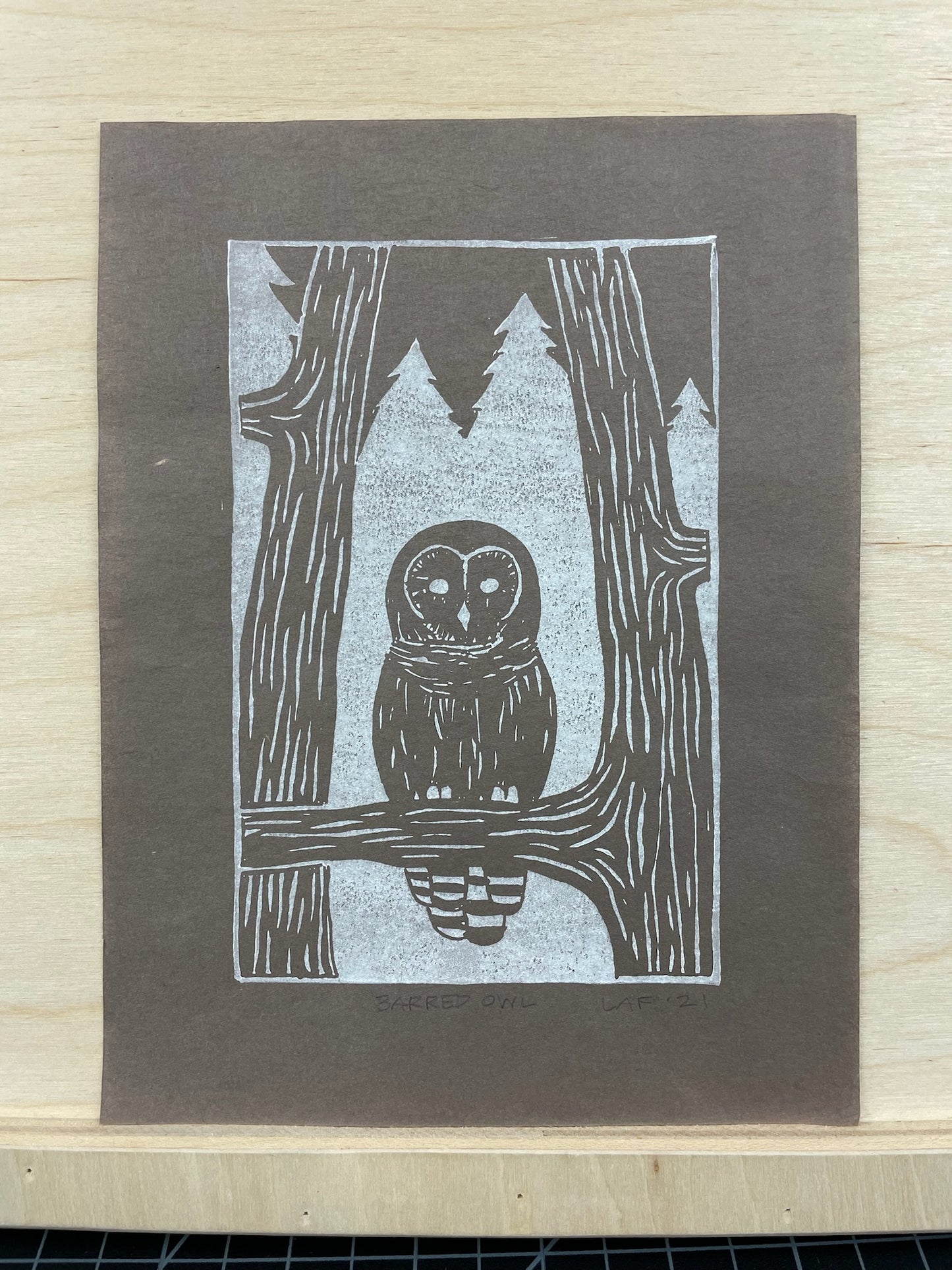 Barred Owl Linocut Print