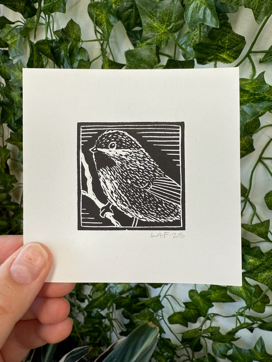 Boreal Chickadee Linocut Print