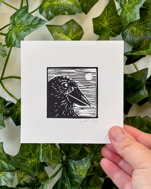 American Crow Linocut Print