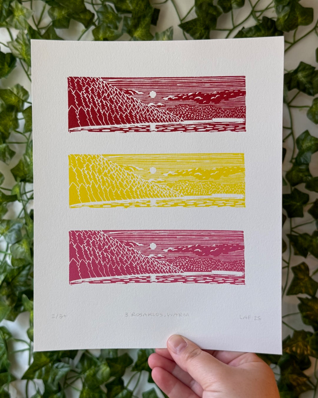 3 Rosarios, Warm - Linocut Print